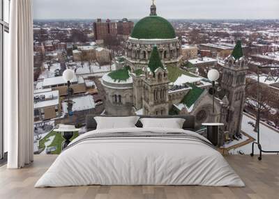 St Louis, Missouri \ USA - January 26 2019: Aerial view of The Cathedral Basilica of Saint Louis after a snowfall Wall mural